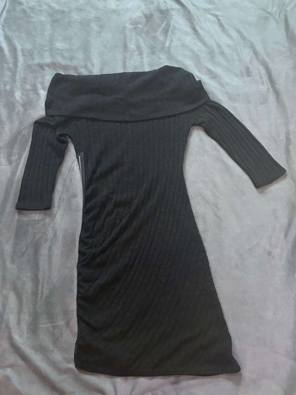 Arden B Black Off-Shoulder Cowl Neck Ribbed Midi Dress